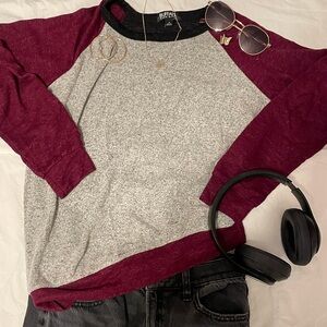 Buffalo David Bitton Women's Burgundy and Gray Sweatshirt
